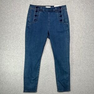 LOFT High Waist Skinny Sailor Jeans Womens 30 10 Medium Indigo Blue Button Front